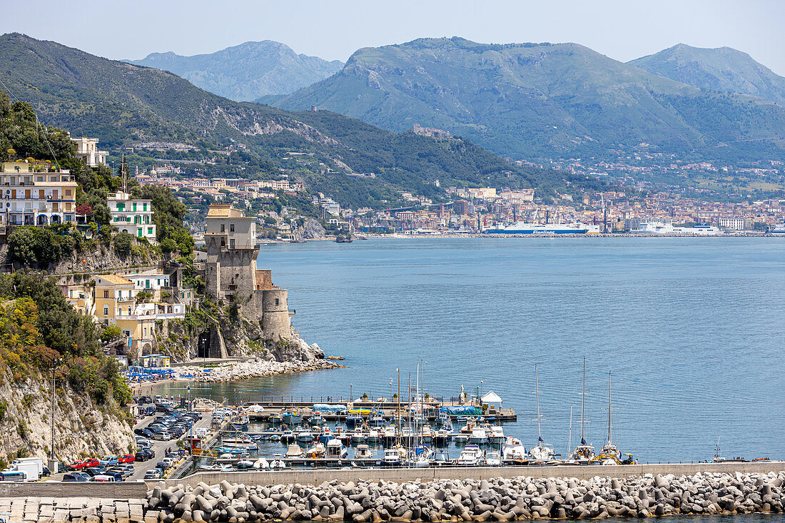 A view of Cetara from the main road, Amalfi Coast, Campania, Italy