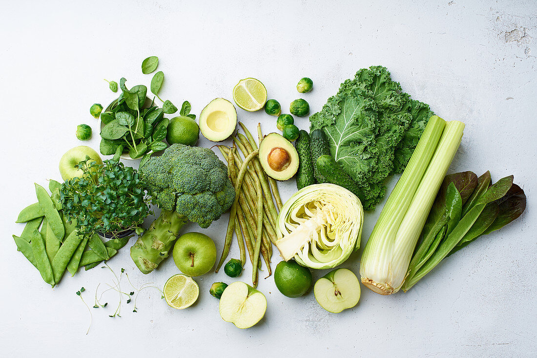 Green vegetables and fruits