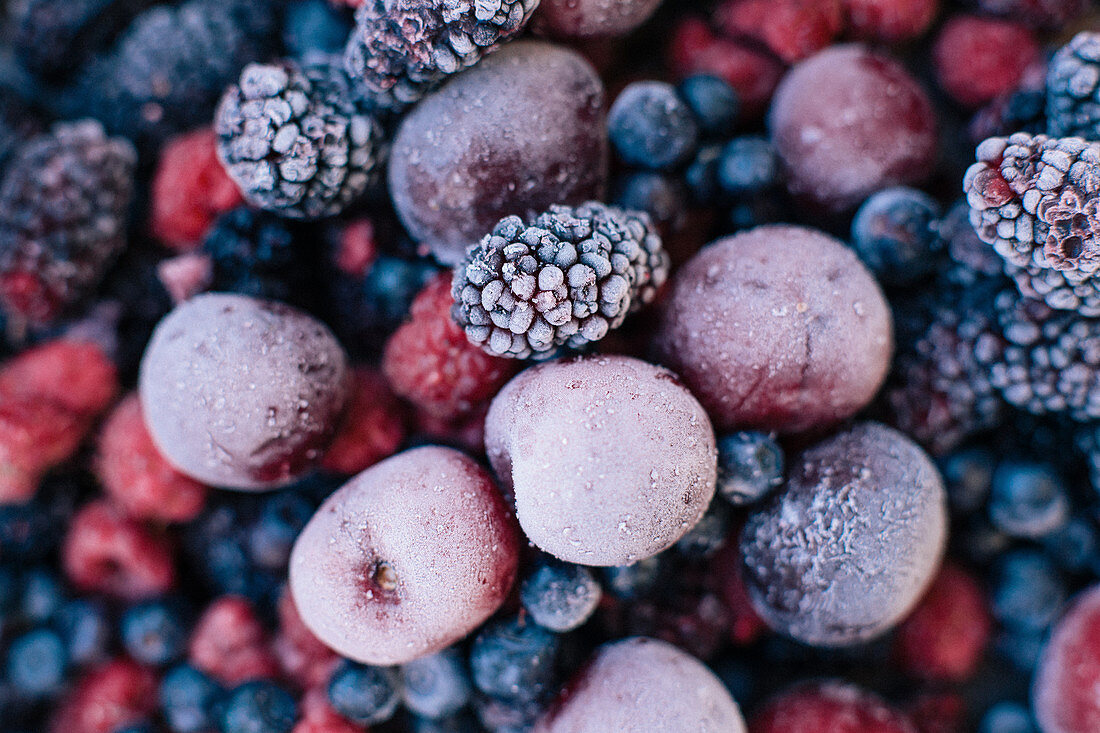 A mixture of frozen berries