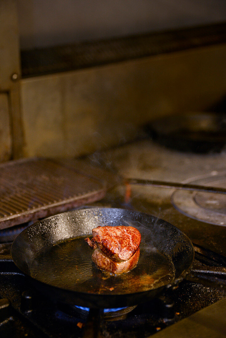 Filet Steak cooking in pan