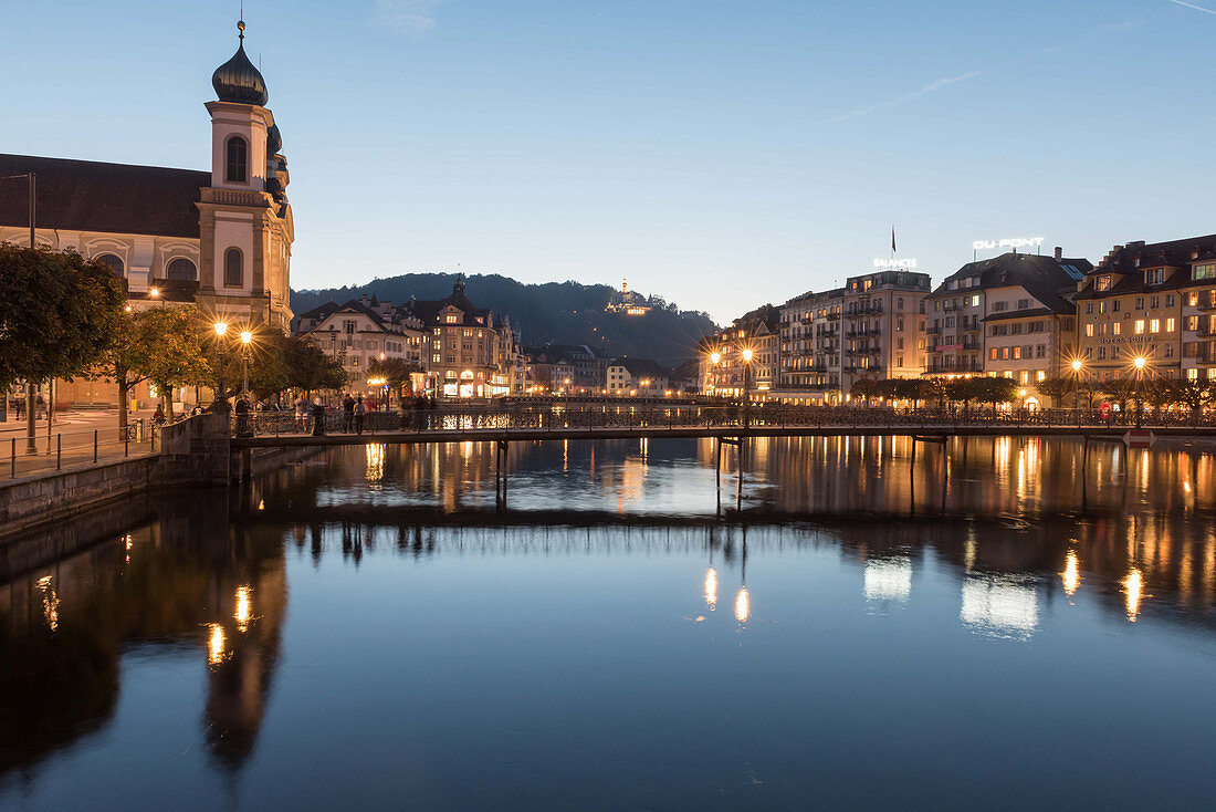 A view of the Jesuit church from the River Reuss, Lucerne, Switzerland