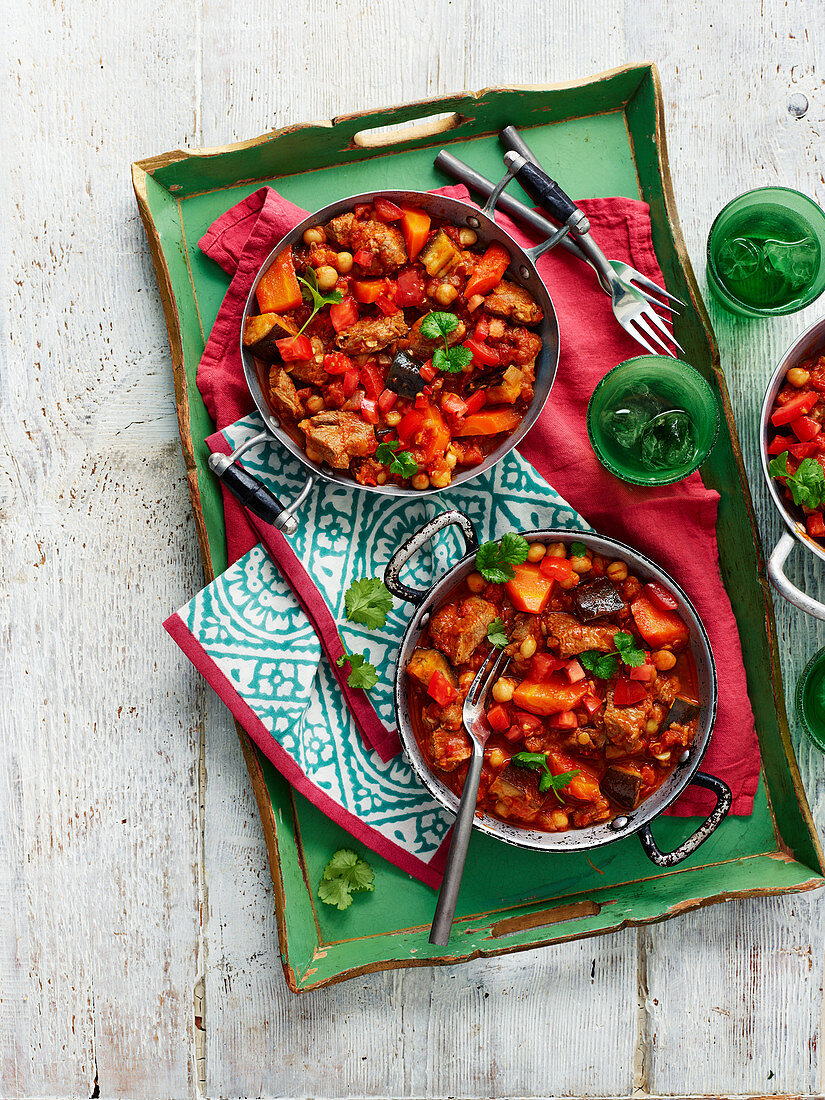 Indian lamb Pasanda with red lentils, kale and chickpeas