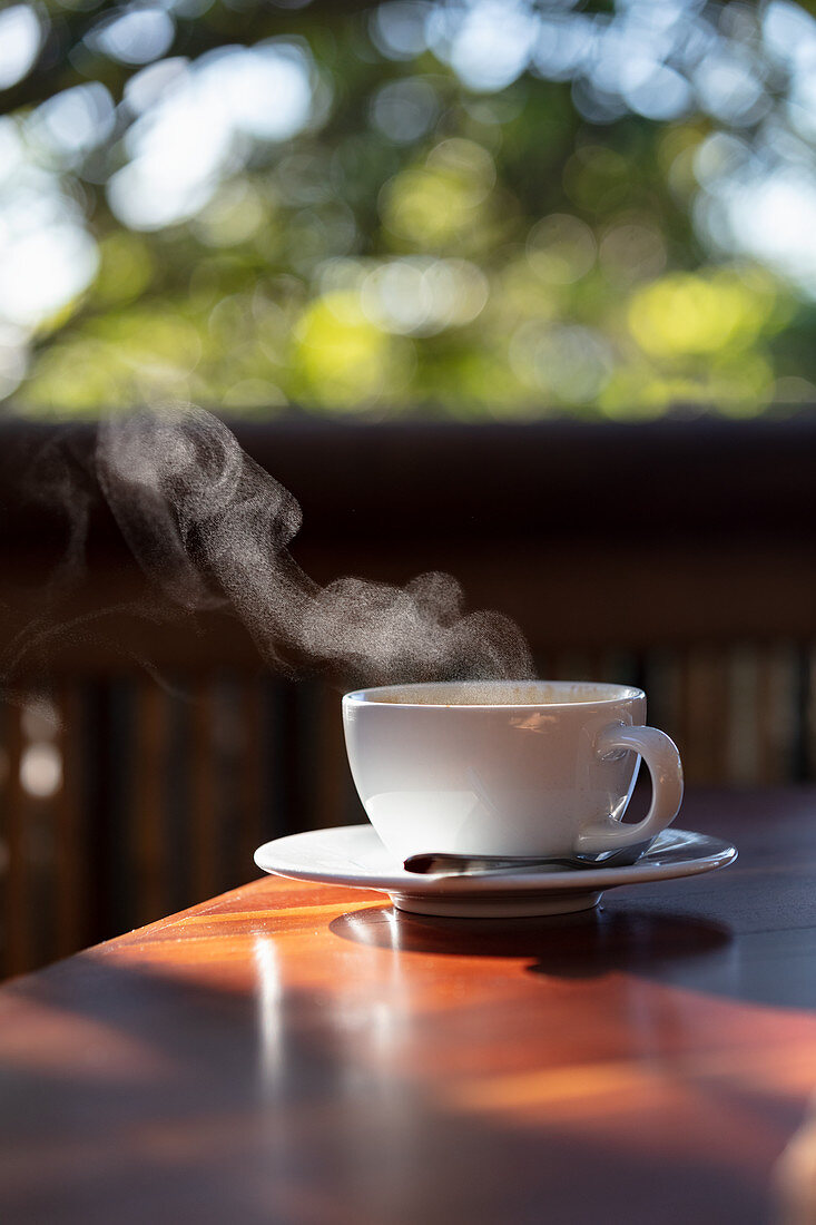 A cup of steaming coffee