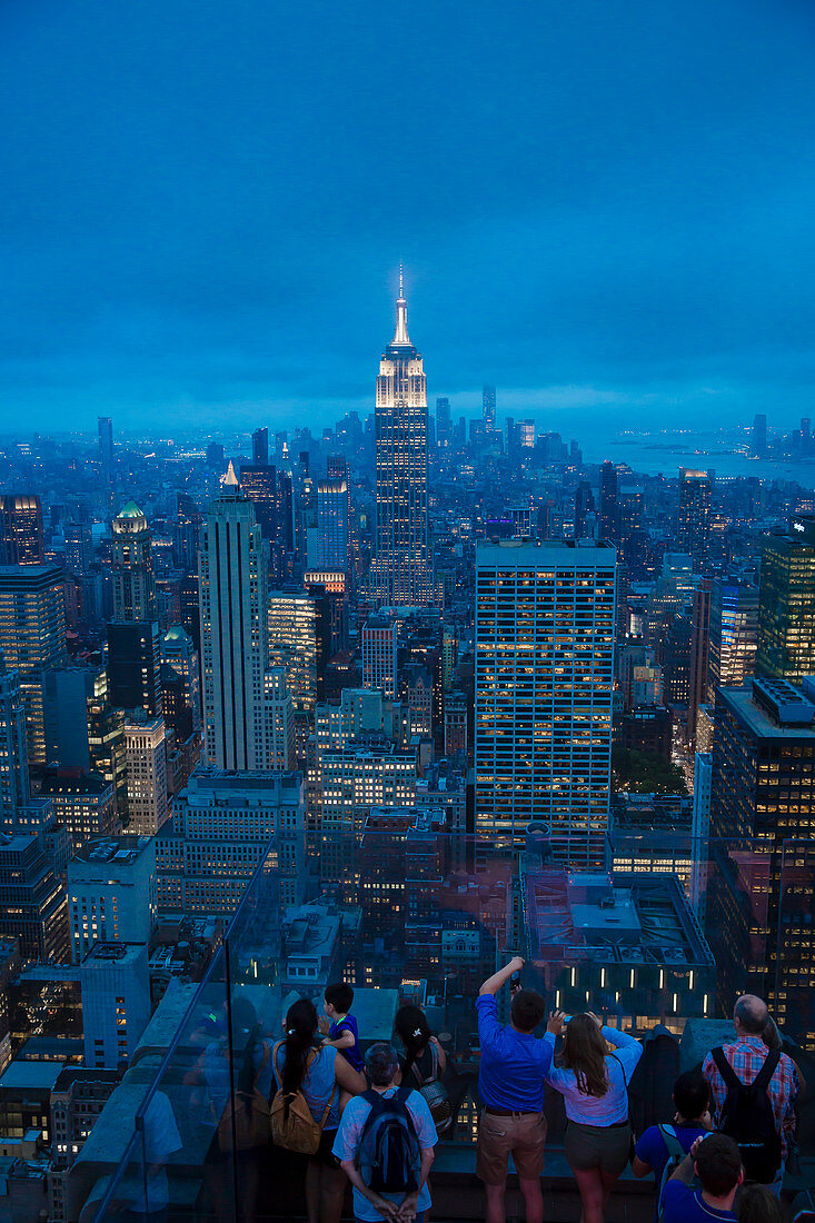 A viewing platform looking towards the Empire State Building, New York City, USA