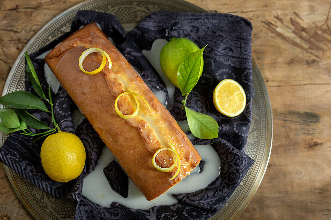 Homemade delicious lemon cake covered with glaze