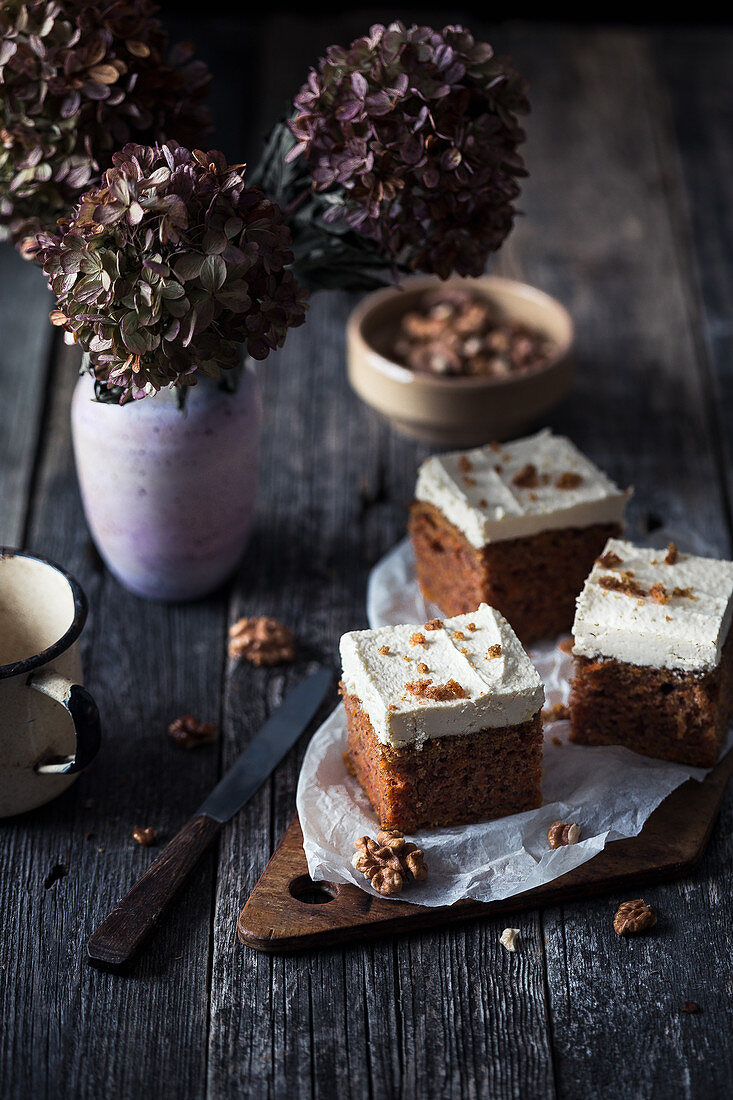 Vegan carrot cake with tofu frosting