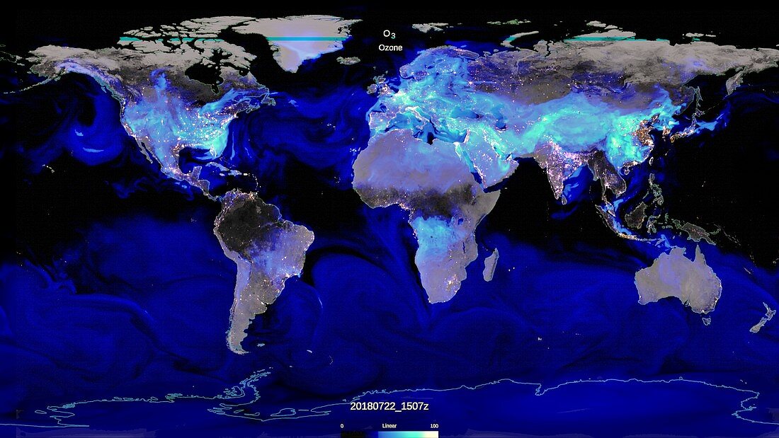 Global surface ozone levels, illustration