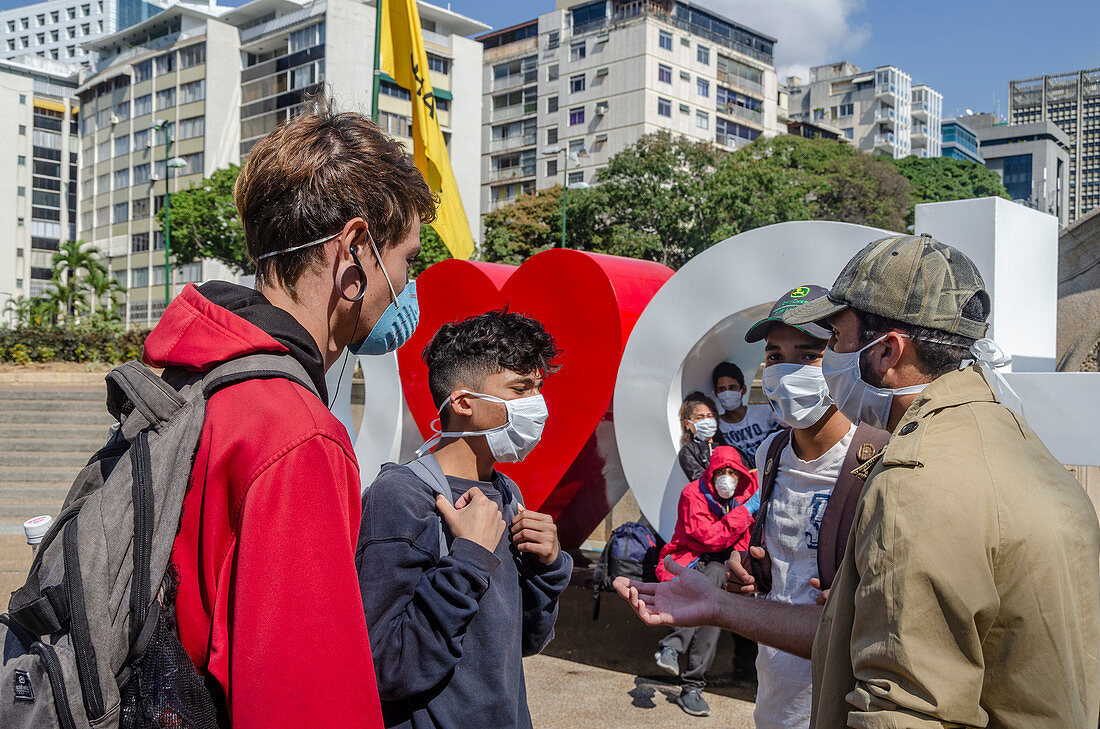 Young people in Caracas, Venezuela, during Covid-19 outbreak