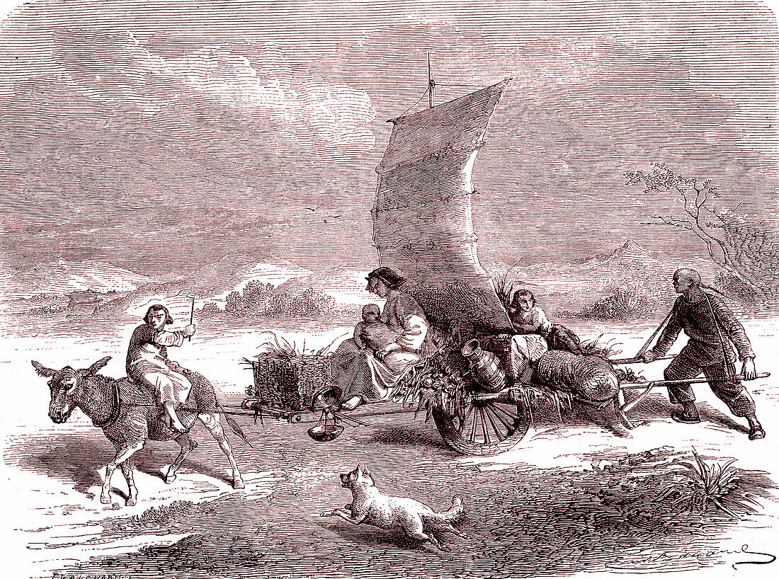 Land sail transport in Shanghai, China, 19th century