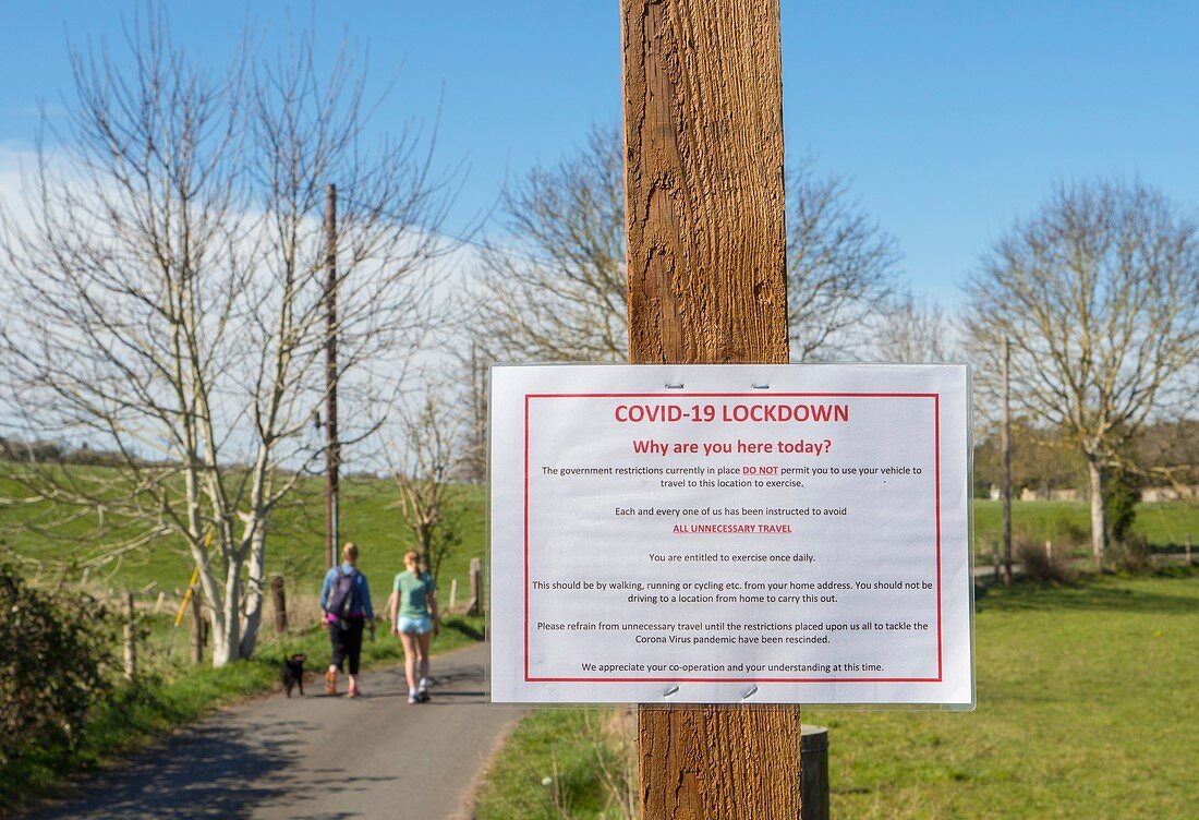 Covid-19 lockdown warning sign, Surrey, UK