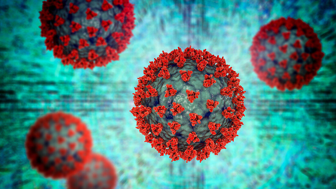 Covid-19 coronavirus particles, illustration