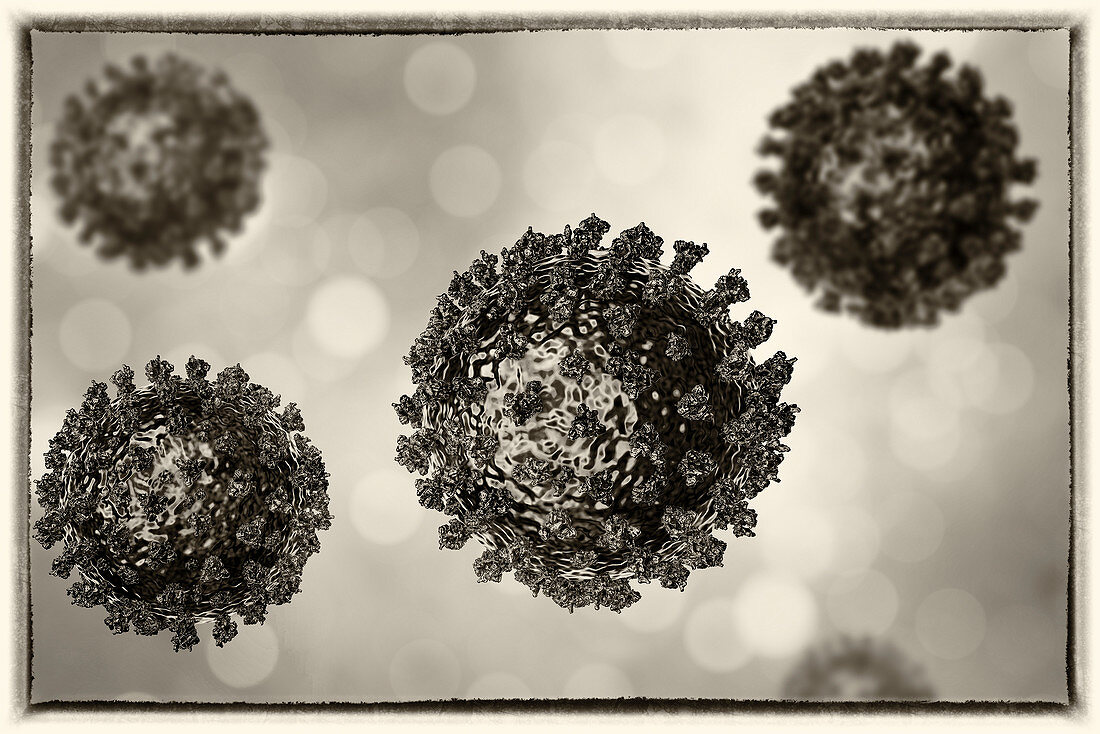 Covid-19 coronavirus particles, illustration