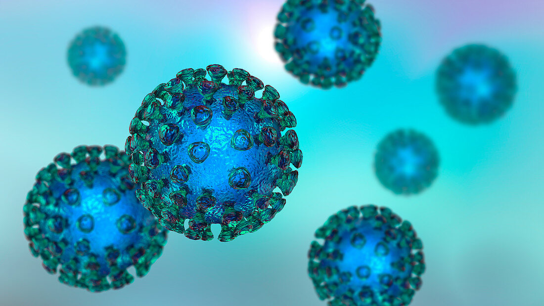 Covid-19 coronavirus particles, illustration