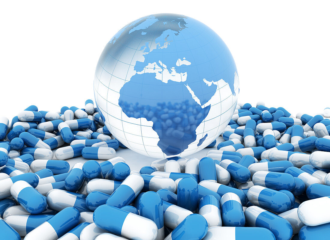 Global pharmaceutical industry, conceptual illustration