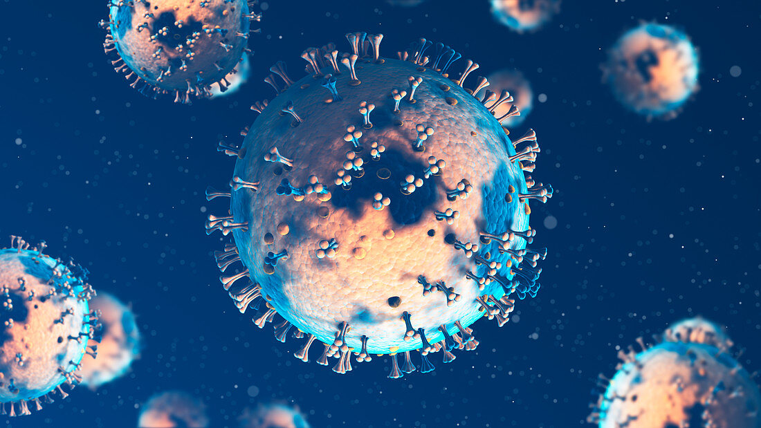 Covid-19 coronavirus particles, illustration