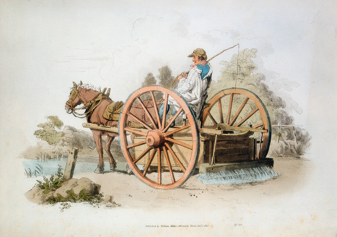 Watering cart for keeping down dust on roads, 1808