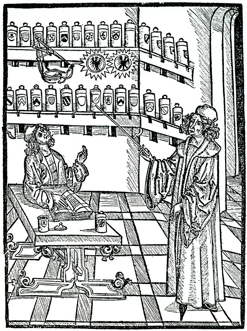 The apothecary's shop, Strasbourg, 1483.