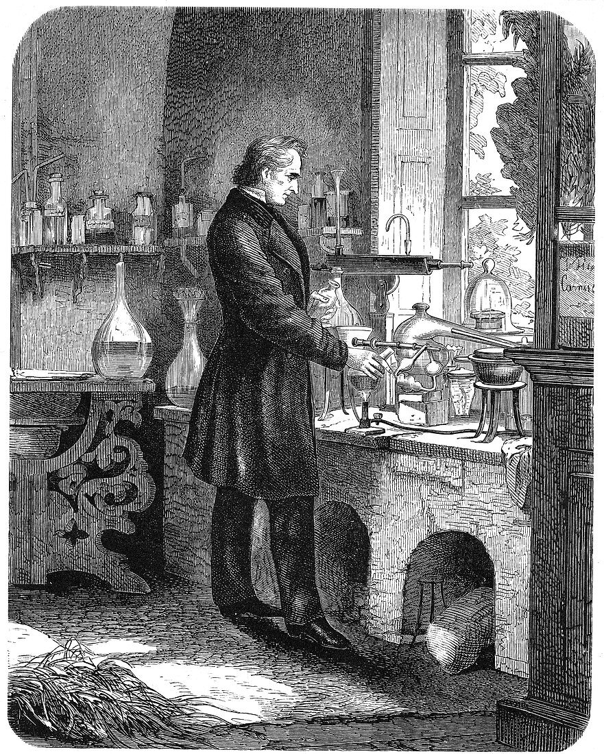 Justus von Liebig, German chemist, at work in his laboratory