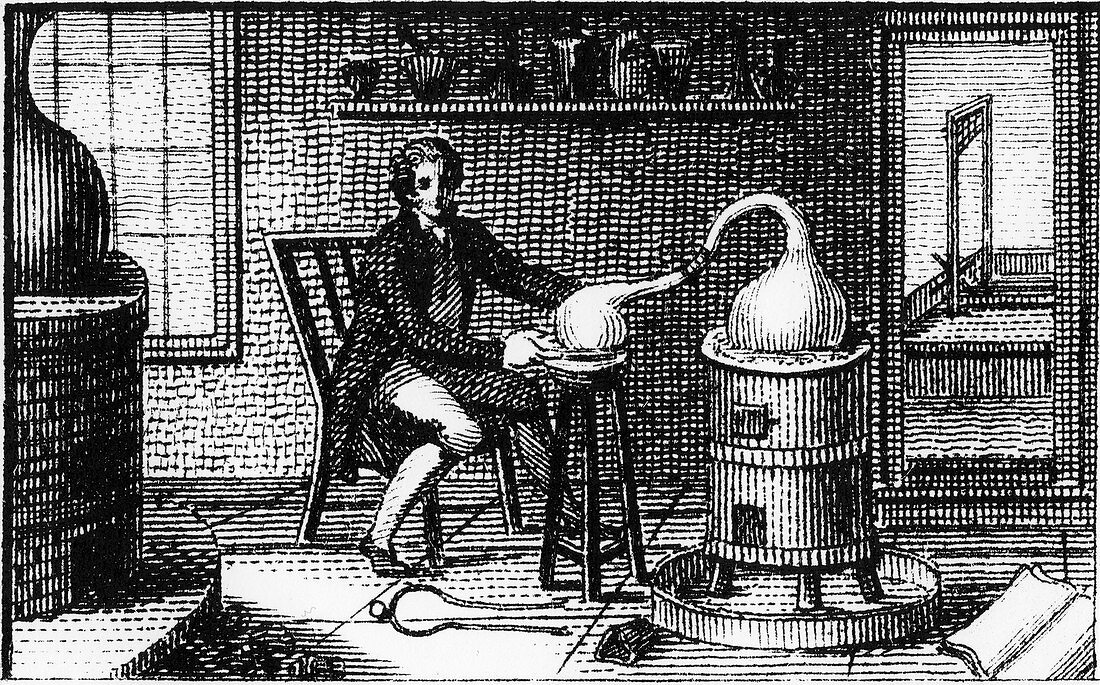 Antoine Laurent Lavoisier, French chemist, in his laboratory