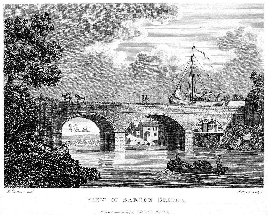 Barge crossing the Barton aqueduct, Manchester, c1794