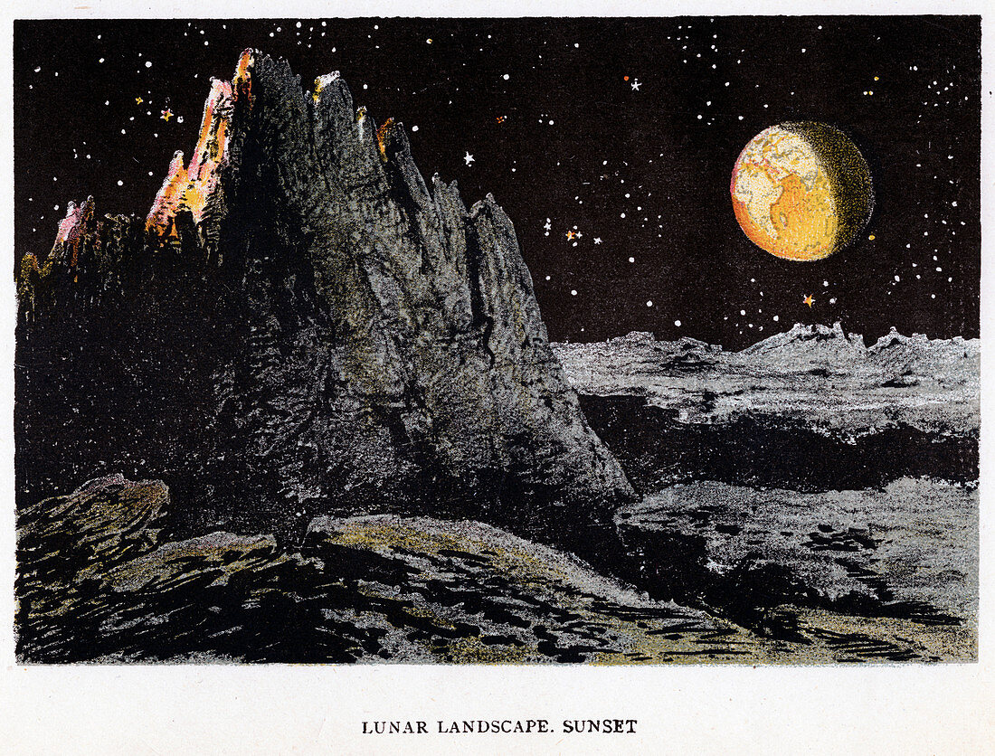 Artist's impression of the lunar landscape at sunset, 1884
