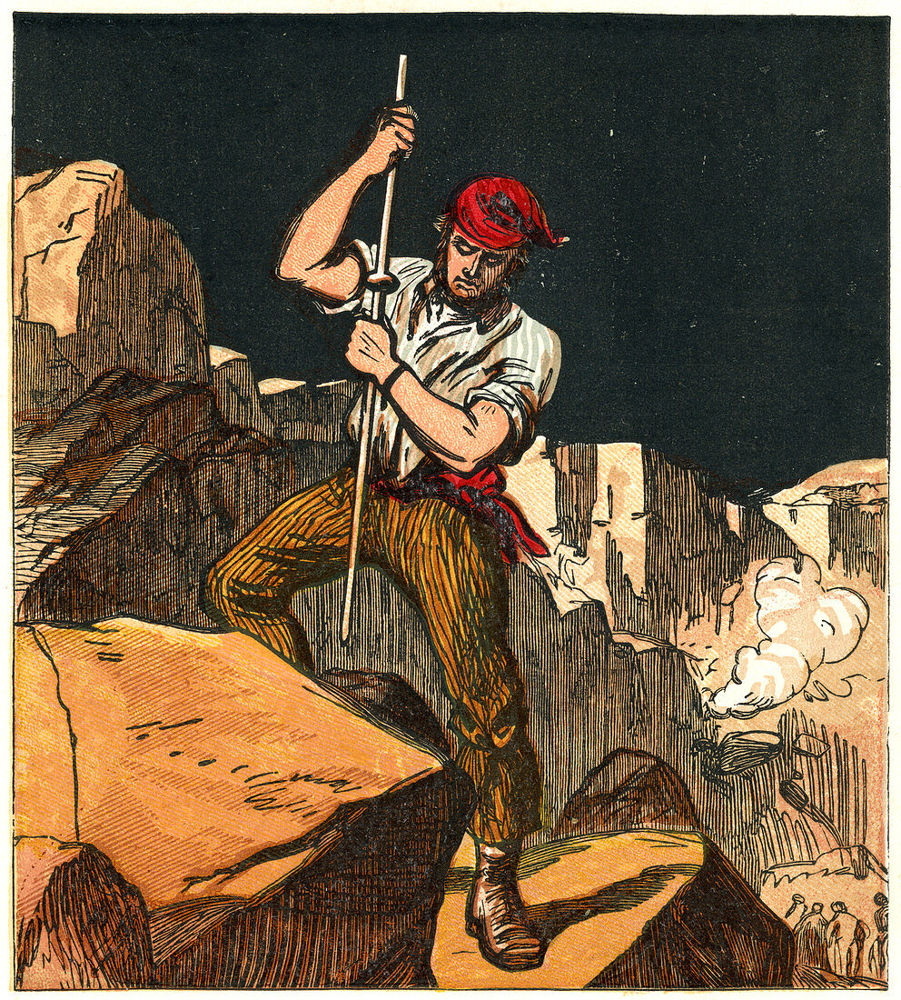 Using gunpowder in a stone quarry, 1867