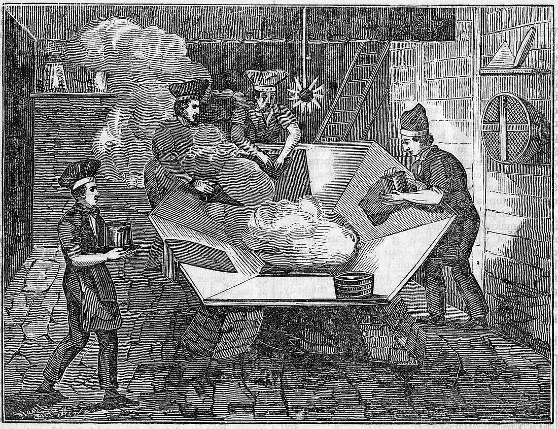 Making beaver hats, 1835