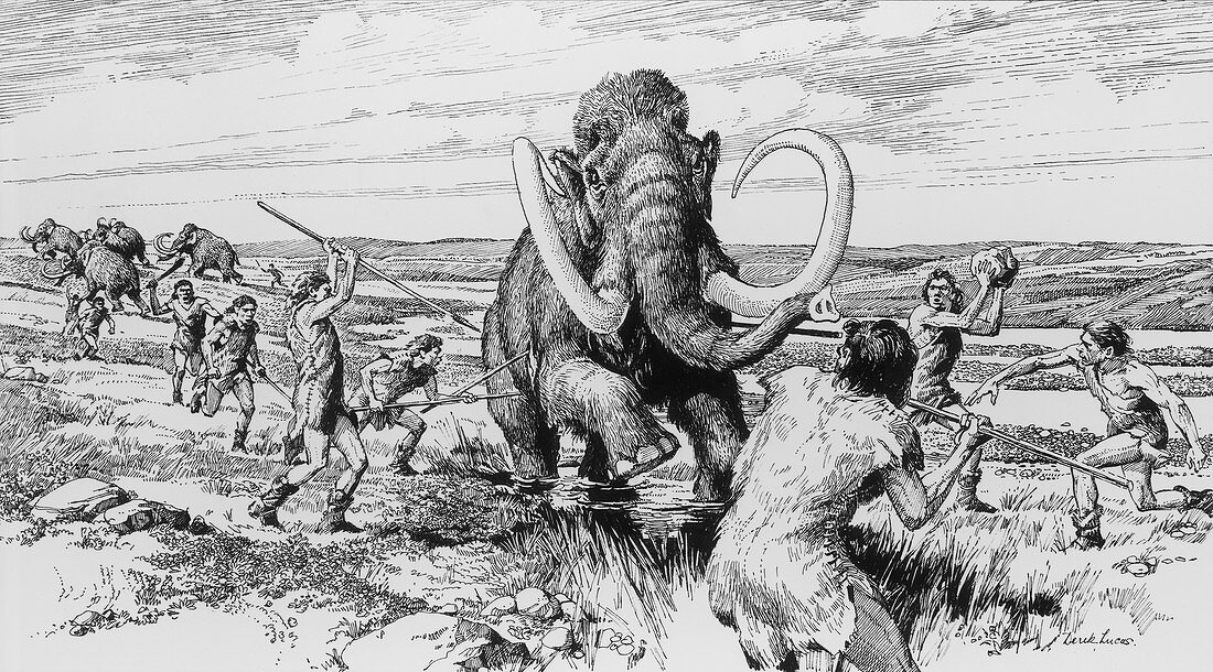 Scene of a mammoth being killed