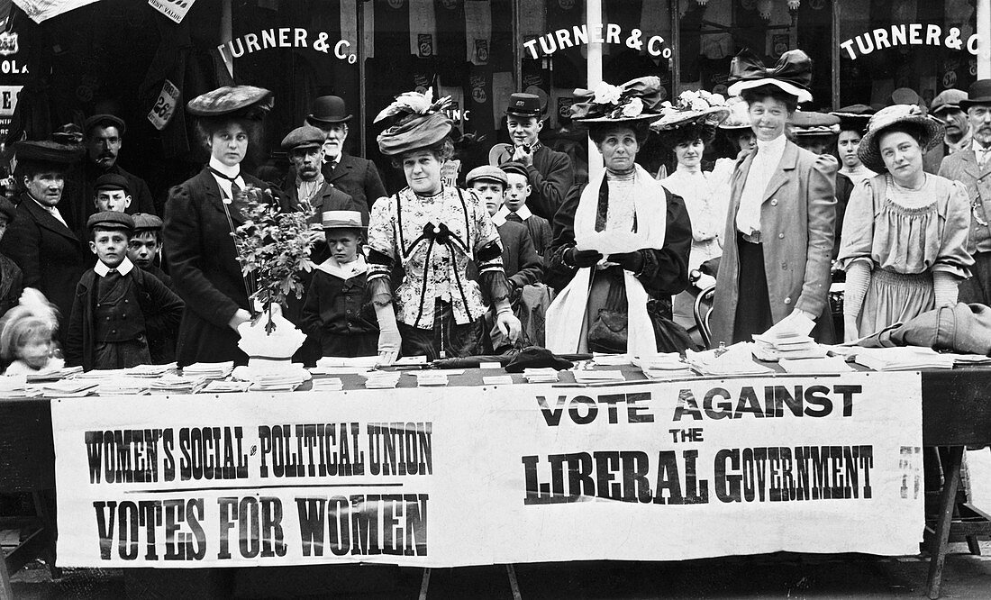 Suffragettes campaigning during a by-election, c1910