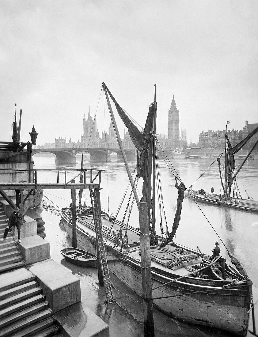 Houses of Parliament from the River Thames, London, c1920s