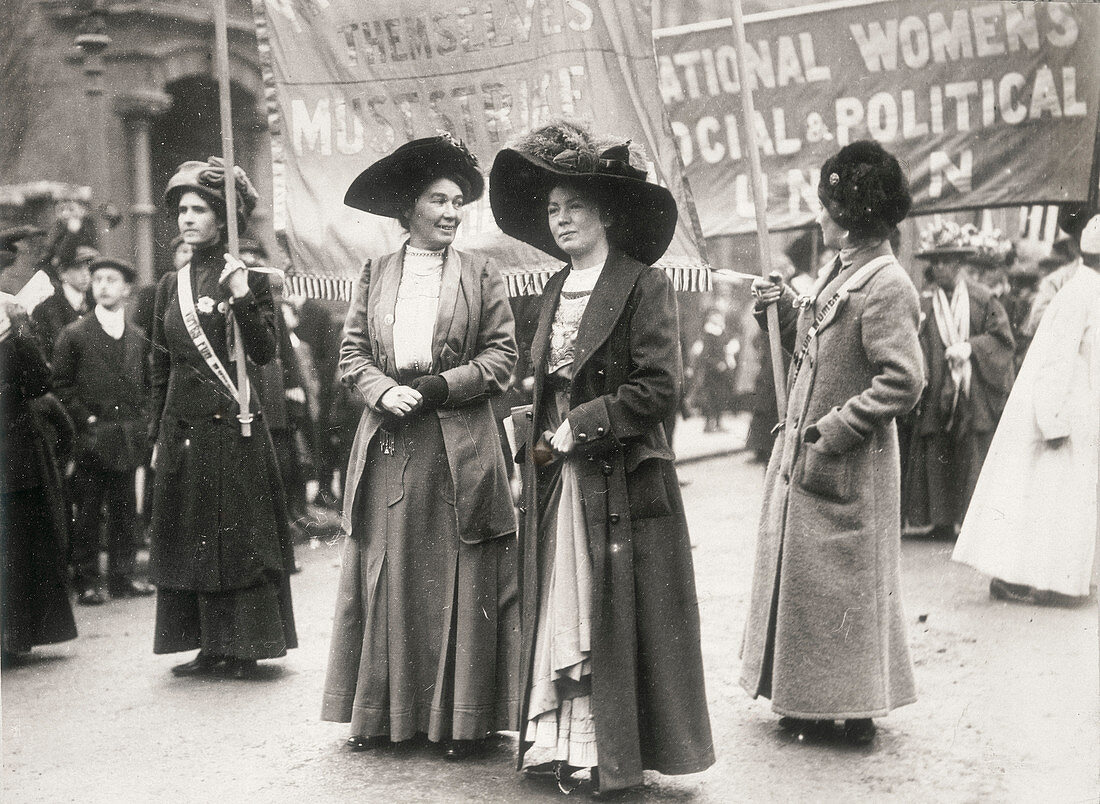 Christabel Pankhurst at a suffragette demonstration, c1910
