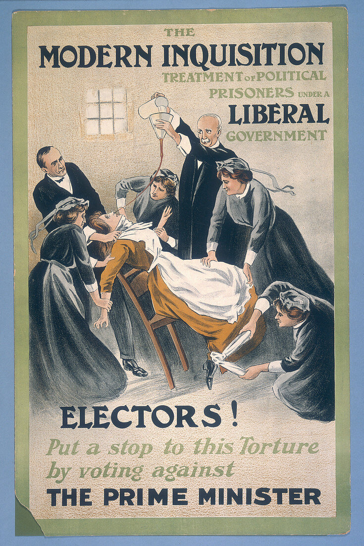 A suffragette prisoner being force-fed, 1910