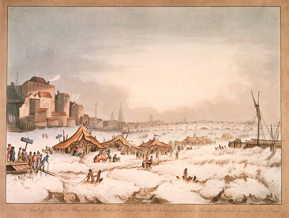 Frozen River Thames off Three Cranes Wharf, London, 1814