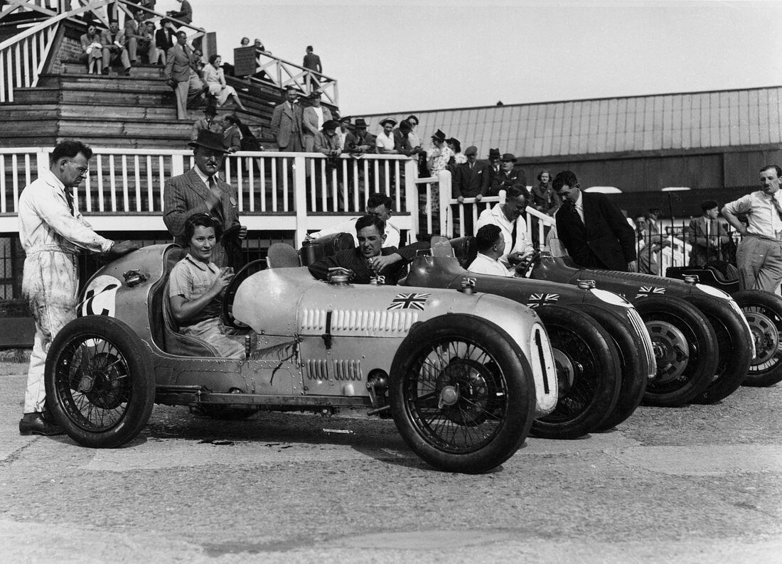 The Austin 7 team at Brooklands, Surrey, 1937