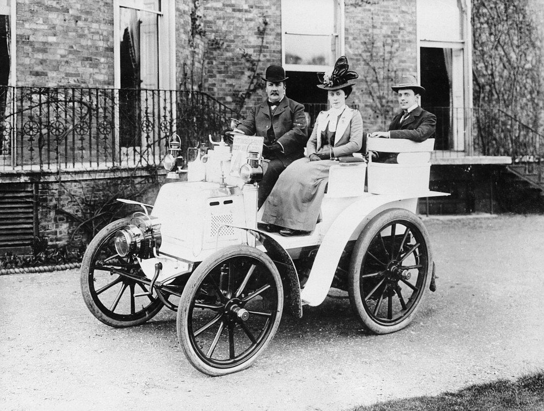 Frank Butler and daughter on a 6hp Panhard, 1900