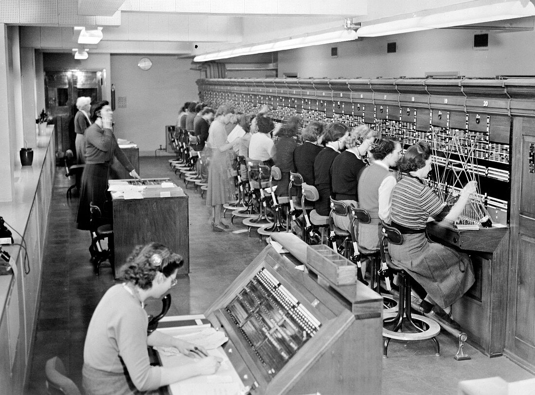 Telephone exchange at Cadley Hall, London, March 1951