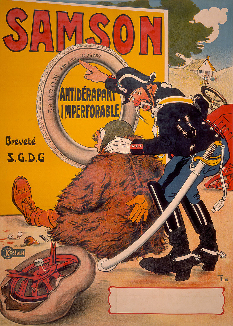 Poster advertising Samson tyres, 1905