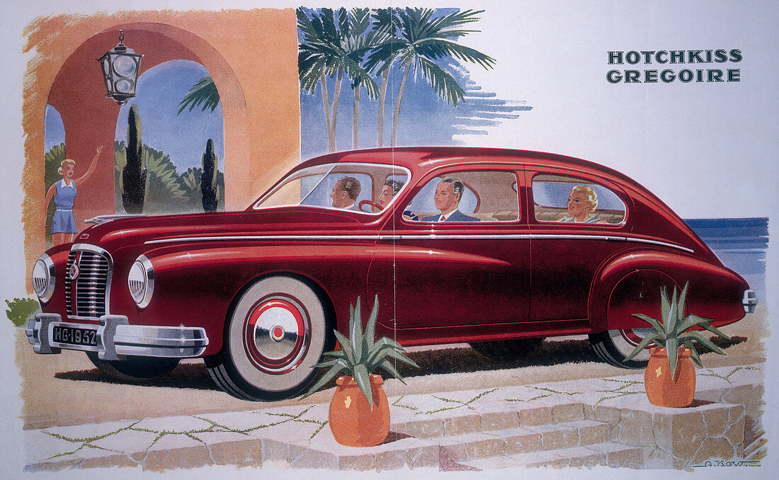 Poster advertising a Hotchkiss-Gregoire car, 1951