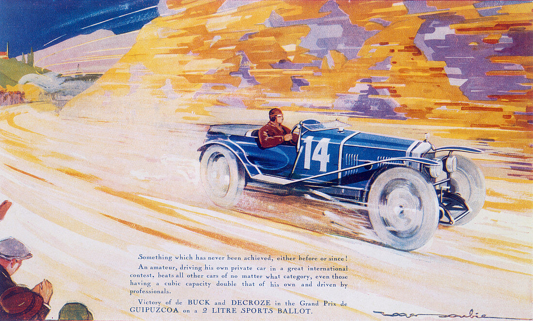 Poster advertising a Ballot 2 litre sports car