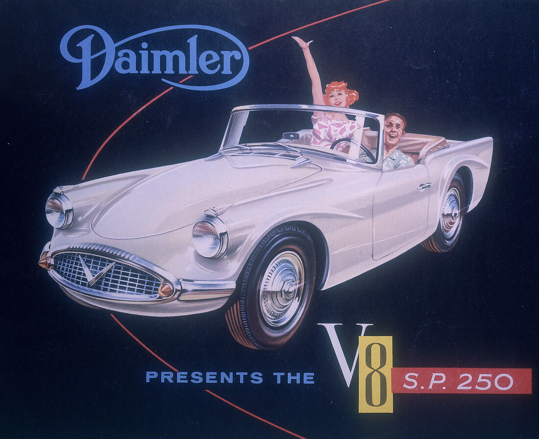 Poster advertising the Daimler V8 SP 250, 1959