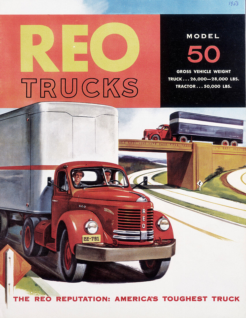 Poster advertising REO trucks, 1958