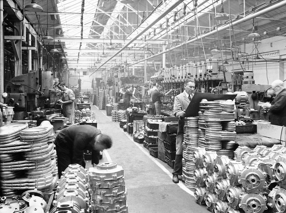 Machine shop at Ariel Motors, c1950
