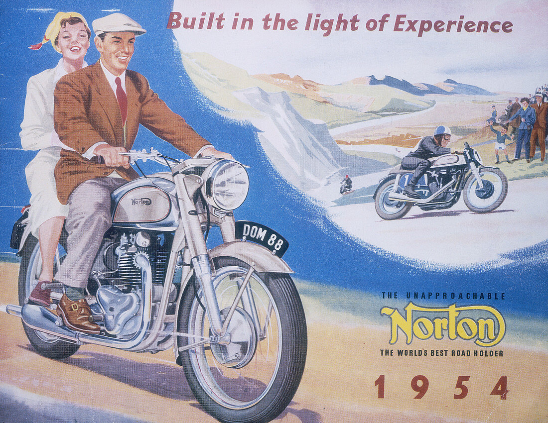 Poster advertising Norton motor bikes, 1954
