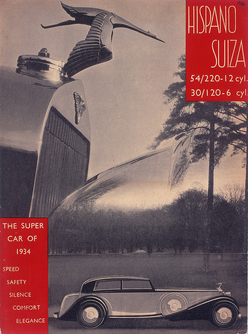 Poster advertising Hispano-Suiza cars, 1934