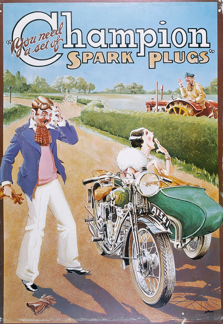 Poster advertising Champion spark plugs