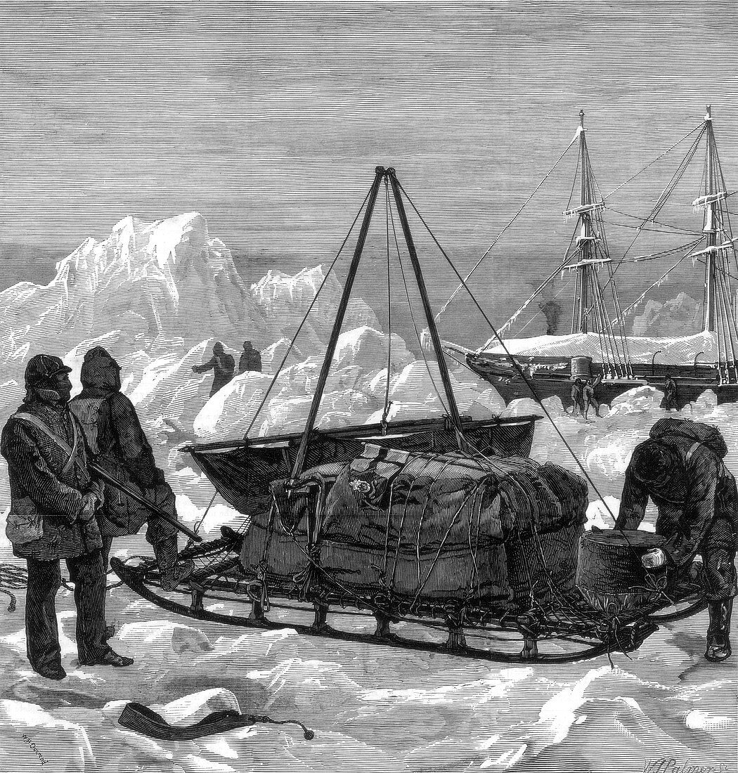Preparing to start on a sledge trip in the Arctic, 1875