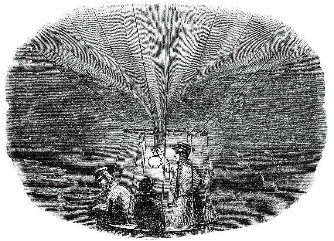 The Nassau balloon passing over Liege at night, 1836