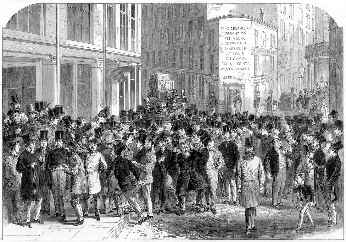 Kerbstone stockbrokers in New York, 1864