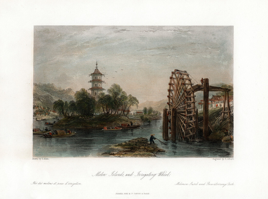 Melon Islands, and Irrigating Wheel', China, c1840