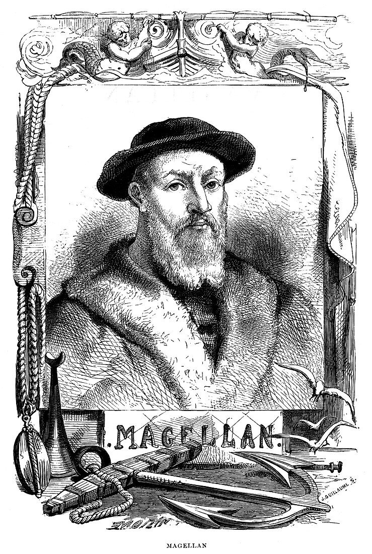 Ferdinand Magellan, 16th century Portugese navigator, 1868